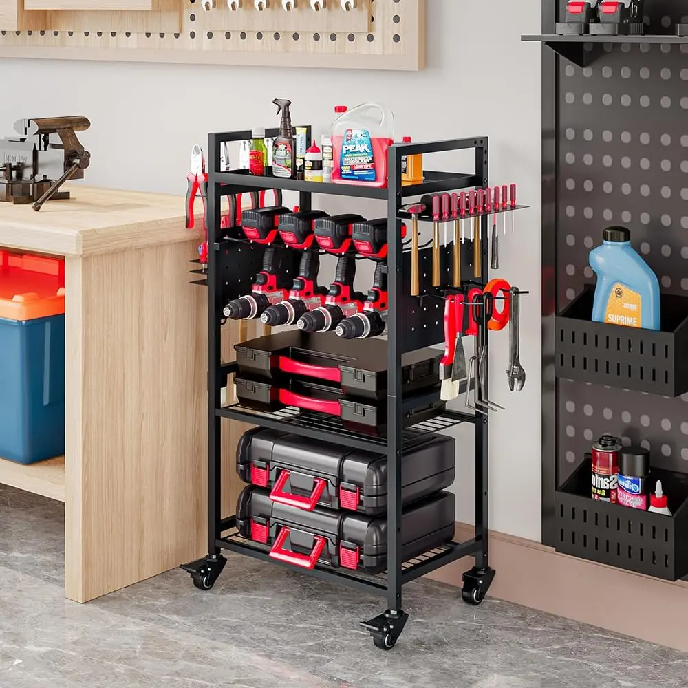 Large Power Tool Organizer Cart, Garage Floor Standing Rolling Drill ...