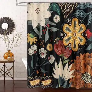 Bohemian Flower Floral Pattern Polyester Shower Curtain, Modern Waterproof Decorative Bathroom Decor, Includes 12 Hooks, 70.8x70.8 Inches, Generous Dimensions, Ideal for Any Room, Bathroom Curtains
