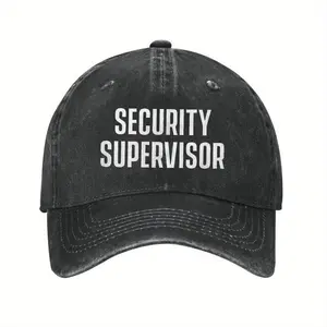 Security Supervisor Baseball Cap - Bold Text Print Black Hat with White Lettering, Structured Front Panel & Pre-Curved Visor for Security Staff, Events, Casual Workwear, Security Officer Accessories
