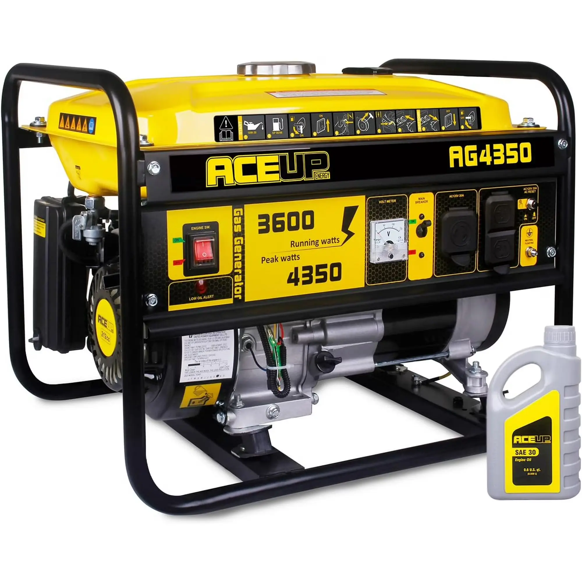 ACEUP ENERGY AG4350 Portable Gas-Powered Generators - 3600W Running, 4350W Peak, 7HP 212cc 4-Stroke OHV Engine, Pull Cord Start, EPA & CARB Compliant, 4-gal Tank, 20A Standard Outlets, Camping-Ready, Includes Oil Funnel