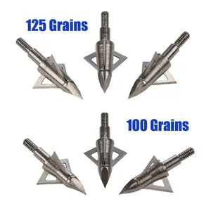 Hunting Broadheads 3 Blades Archery Target Arrow Head Tips 100gr 125 Grain 12PK