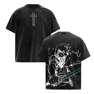 Arthur Boyle Fire Force Vintage Washed Oversized T-Shirt Anime Knight Excalibur Plasma Sword Graphic Tee Manga Streetwear Unisex Heavyweight Cotton Double Sided Print Otaku Anime Fan Gift - Menswear, Fabric 90s