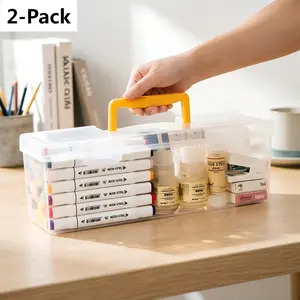 2-Pack Transparent Desk Drawer Organizer, Handheld Rectangular Storage Box, Multi-Functional Pen Holder, Office Supplies Sorter, Clear Desk Organizer