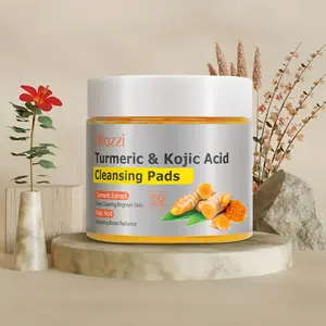 Turmeric & Kojic Acid Face Makeup Remover Cleansing Pads Cleanser - 1 or 3-Pack (60 Pads), Brightening, Hydrating, Gentle Exfoliating with Vitamin C, B5, Aloe Vera, Turmeric Face Cleanser