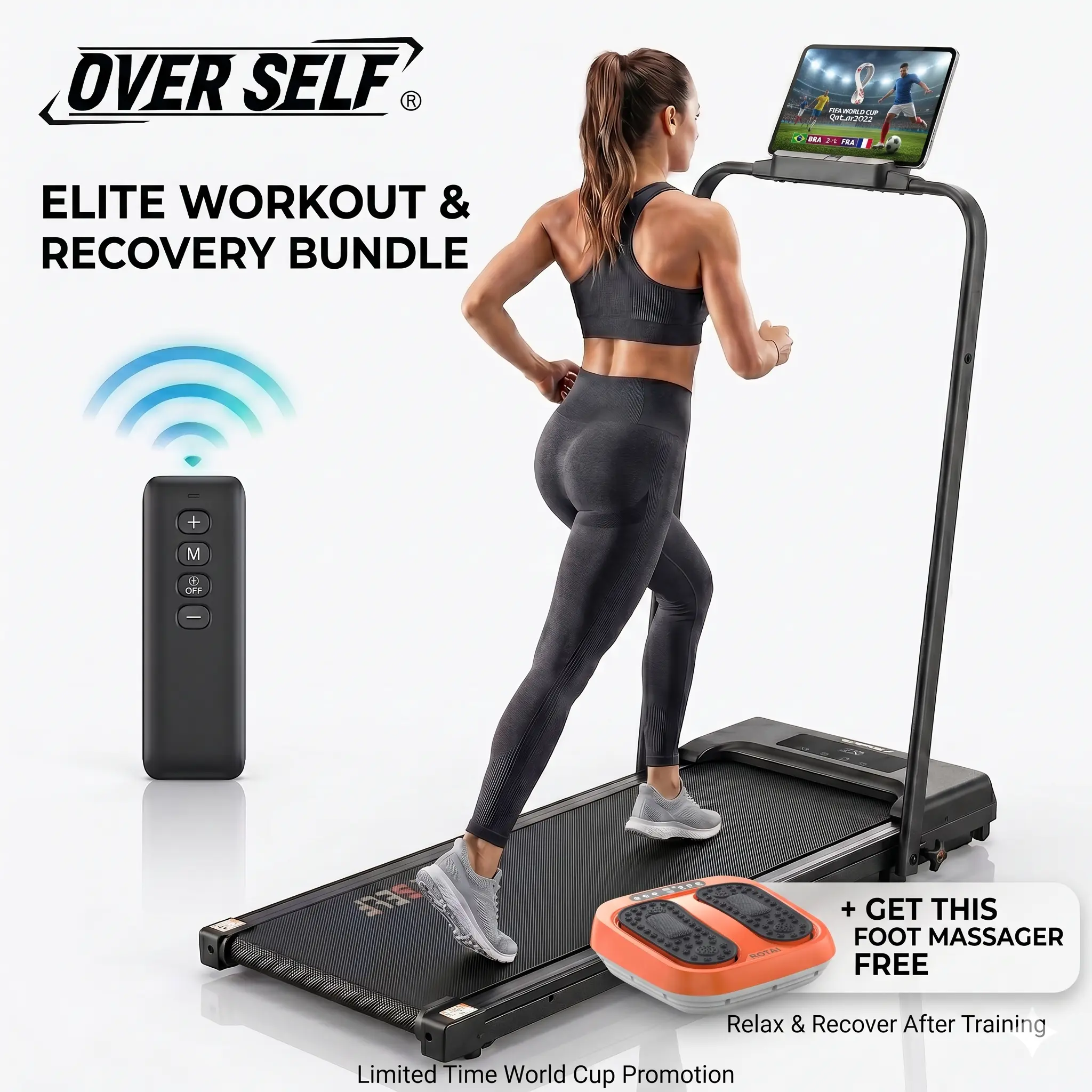 OVER SELF Treadmill, Walking Mat with Handles for Home and Office quiet design , 2.5 HP Portable Walking Jogging Treadmill with Remote Control Home Gym Fitness