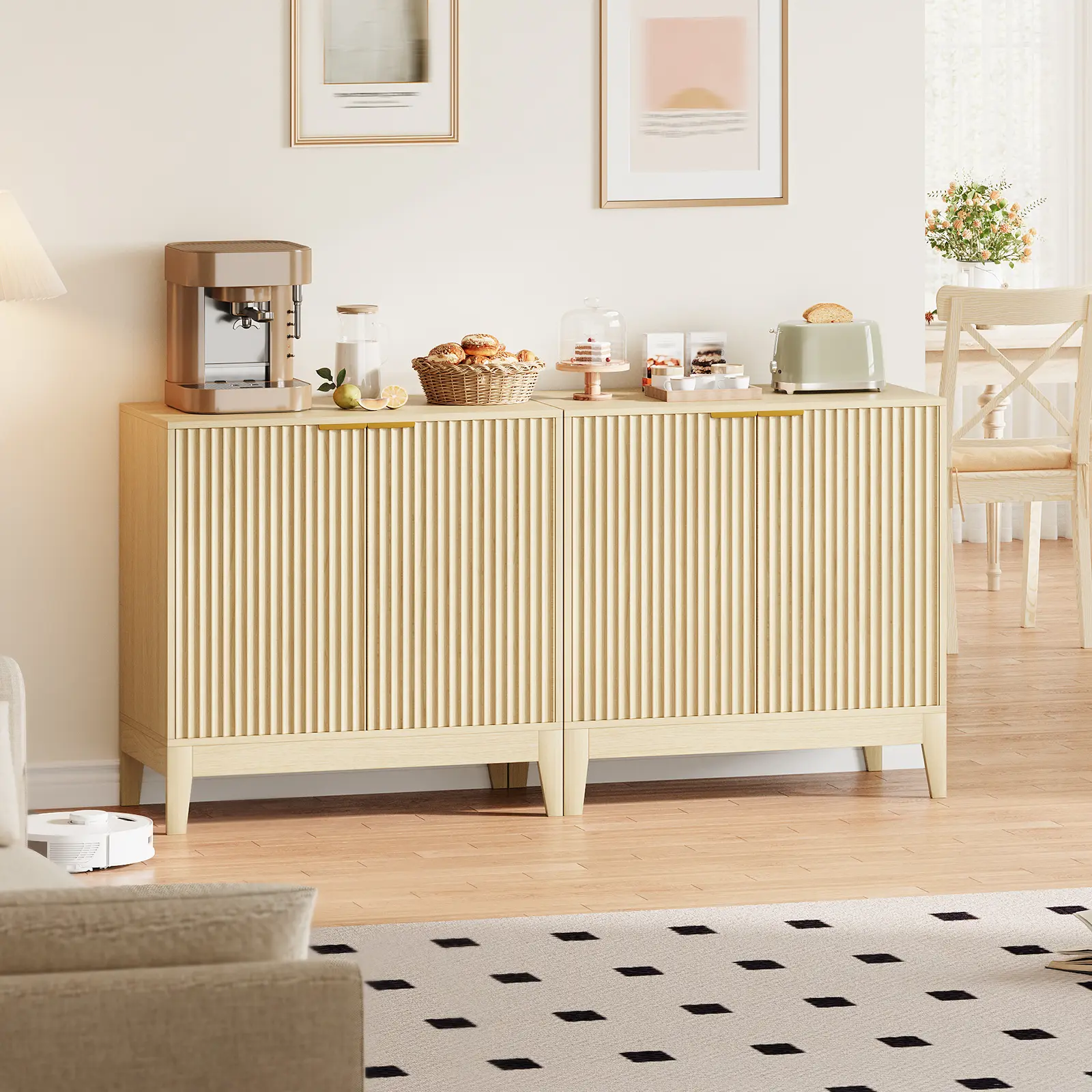 Summervibes Flash sale home items Modern Fluted Sideboard Buffet Cabinet – Wooden Storage Cabinet with Doors & Adjustable Shelf – Versatile Accent Console Table for Living Room, Dining Room, Kitchen, Entryway and Coffee Bar