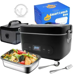 Upgraded cordless electric lunch box - 100W fast heating, 1.2L stainless steel bowl, 12000mAh battery powered, multi-mode timer automatic insulation heating, equipped with insulation bags and tableware, suitable for outdoor drivers of office, car, truck