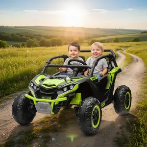 GARVEE 24V 2-Seater Electric Off-Road UTV Ride-On Vehicle with 4WD, Remote Control, LED Lights, Four-Wheel Shock Absorption, 3 Speed Settings, Horn, and Music - Green