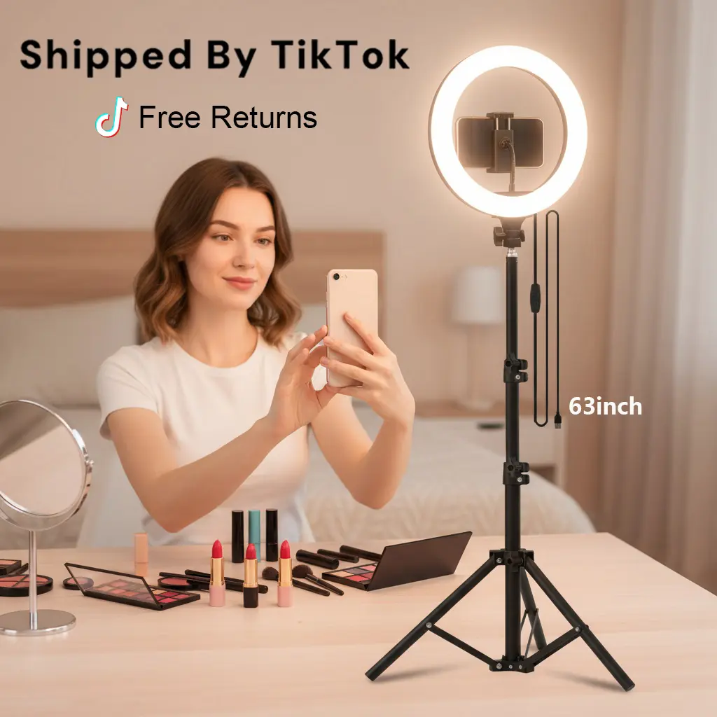 10" Professional LED Ring Light With Stand And Phone Holder | 62.9" Tripod For IPhone, Video Recording, Make Up, Streaming video  lighting selfie gadget Video light with tripod light for videos#tiktoklight