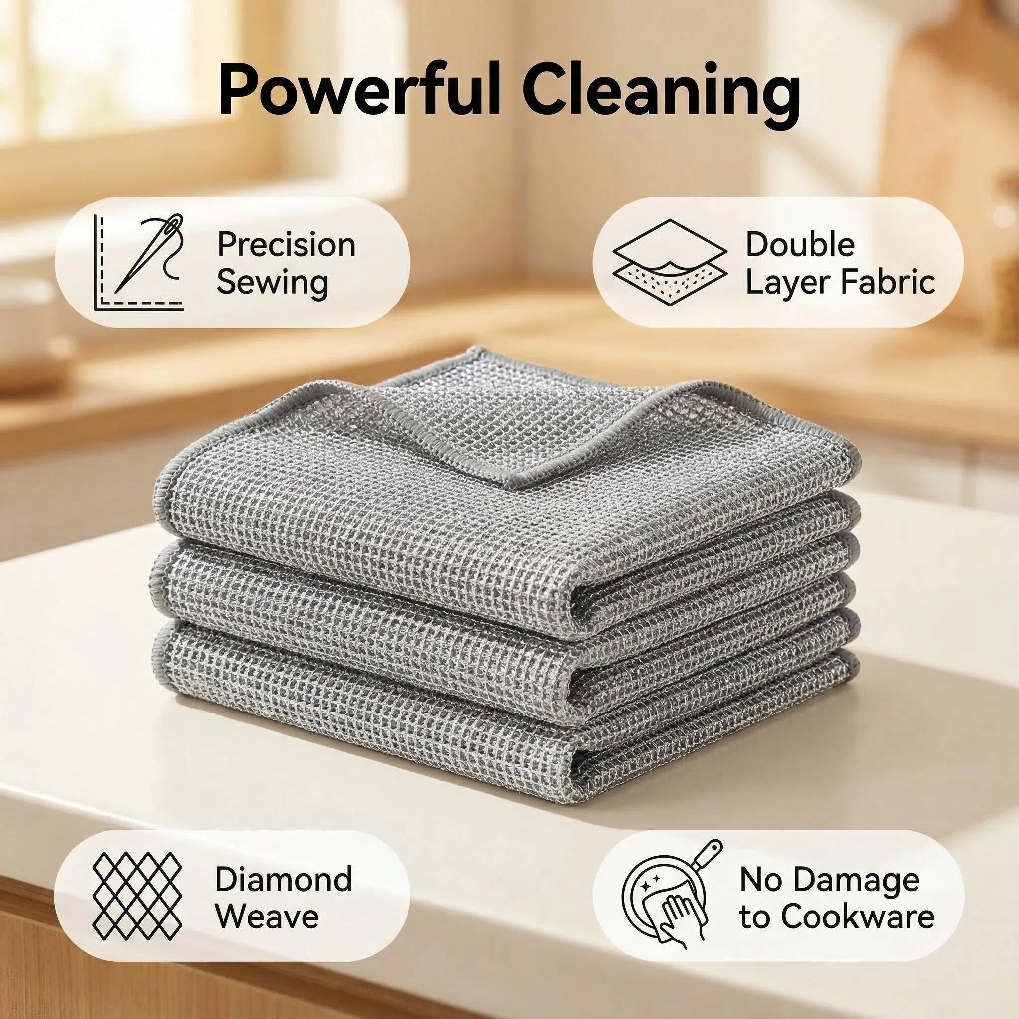 50PCS Thickened Double Layer Silver Wire Cleaning Cloths - Fast Stubborn Stain Cleaning, Scratch Proof for Kitchen, Bathroom, Tiles, Marble Countertops  Reusable Non-Scratch Dishwashing Rags