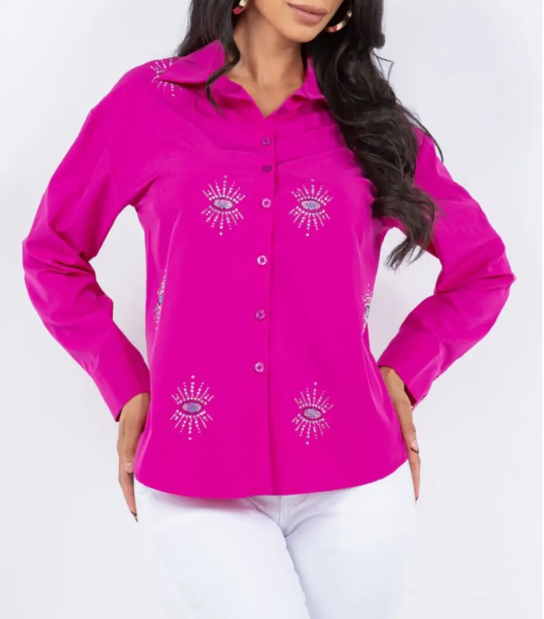 Womens Pink button down rhineston shirt