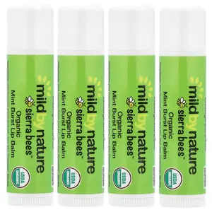 Mild By Nature Sierra Bees™, Organic Lip Balms, Mint Burst, 4 Pack, 0.15 oz (4.25 g) Each