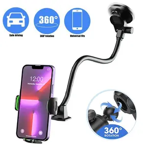 14" Gooseneck Car Phone Mount – Windshield & Dashboard Holder with Strong Suction Cup, Anti-Shake Stabilizer, One-Button Release – Compatible with iPhone 16/15/14 and All Smartphones