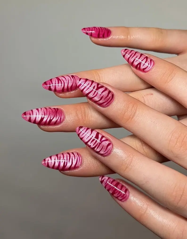 glitter cat eye zebra print Press On Nails: hand painted custom nails