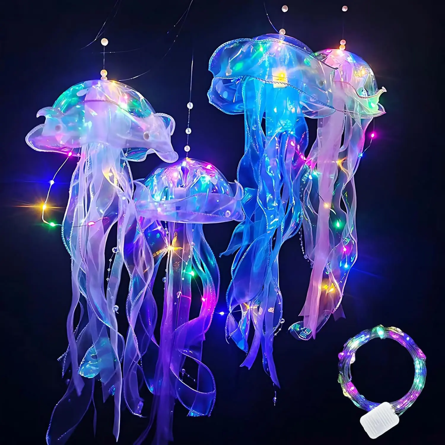 Jellyfish 5pcs Magical Ornaments, Hanging Lanterns with 3 Lighting Effects, Colorful Festive Decor for Mermaid Birthday Party, Ocean Themed Room Decor & Party Gifts