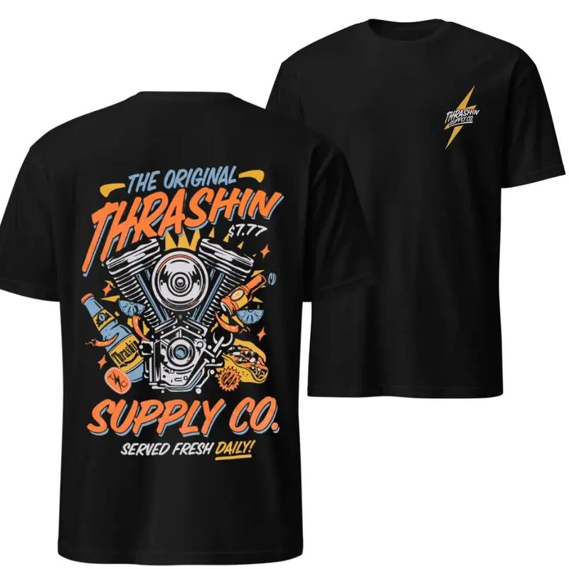 Dual Side Graphic Unisex Cotton T-Shirt, Full Color Print, Comfort Fit, Gift For Bikers, Motorcycle Lovers & Streetwear Fans