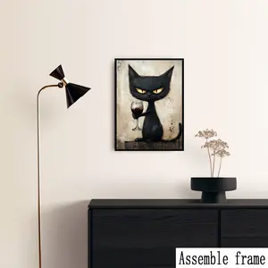Cat Canvas Print, Sepia Background, Textured Brush Strokes, Cool Kitty Character, Bar Decor, Living Room, DIY Frame & Canvas