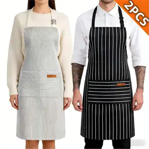 [Summer Supply] Adjustable Chef Apron Set – 2 Pack for Men & Women Kitchen aprons with pockets. Multiple colors available – black/brown. Includes cleaning cloth. Adjustable, unisex design. Perfect for cooking.