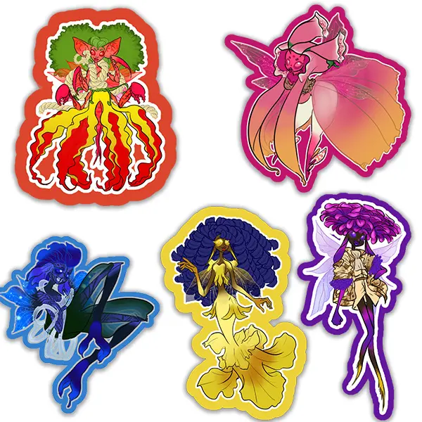 Flower Pixie Vinyl Sticker Sheet - 4" x 6" Vibrant Whimsical Fantasy Floral Decorations, Cute Stickers for Scrapbooking Crafts Supplies, Water Damage Resistant Decorating Accents, Cute And Colorful Projects