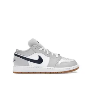 Jordan Kid's 1 Low White Neutral Grey Gum Midnight Navy Basketball Shoes, from StockX