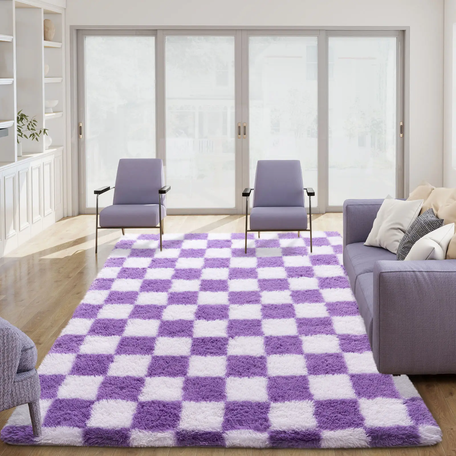 White Purple Checkered 