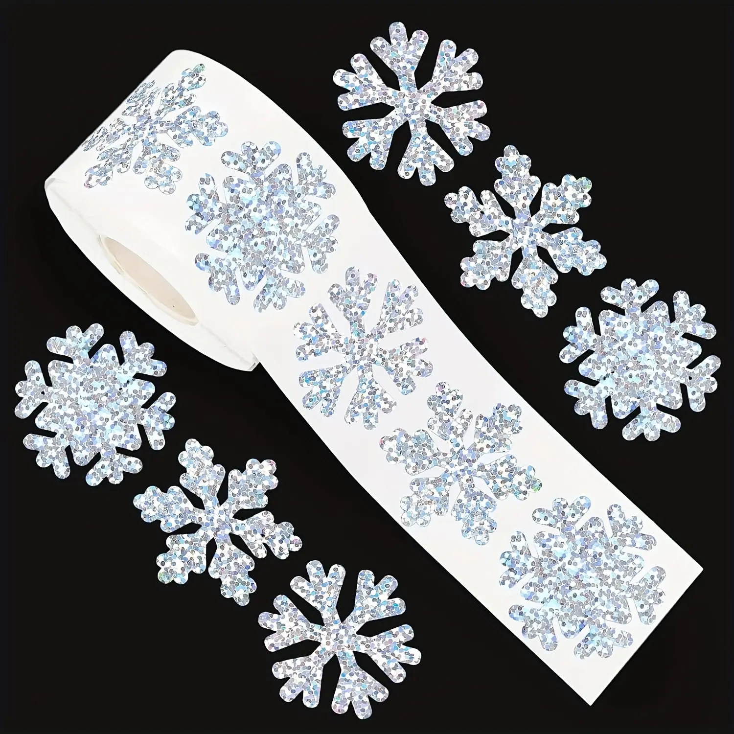 500pcs Glitter Snowflake Stickers - Self-Adhesive Winter Decorations, Suitable for Christmas, Parties, Gifts - Compatible with Laptops, Suitcases, Crafts, Scrapbooks - Synthetic Paper, 500pcs per Roll, Durable Adhesive