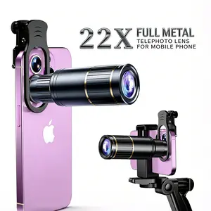 HD 22x Zoom Phone Camera Telephoto Lens, Metal Material with Handheld Tripod, Outdoor Camping Hiking, Compatible with Apple Android Smartphones