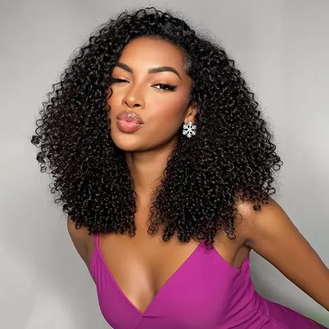 Kinky Curly Half Wig Human Hair Wear and Go Glueless Curly Half Wig for Women 3 In 1 Seamless Flip Over Glueless Wigs Human Hair with Drawstring 200 Density Headband Wig Beginner Friendly 20 Inch