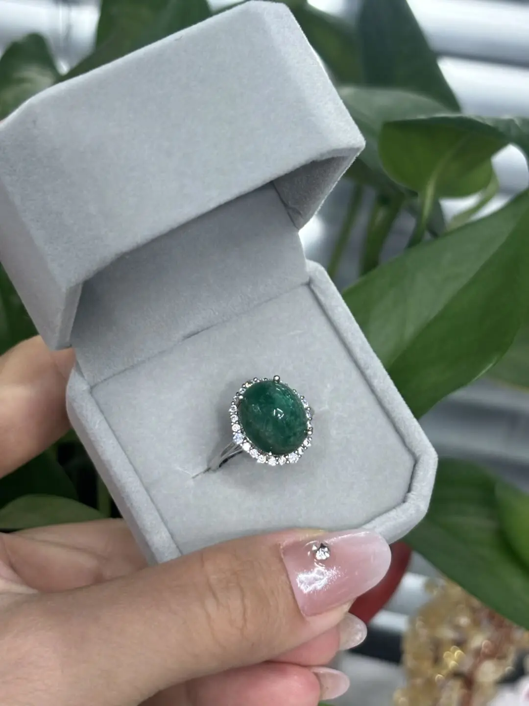 Astrid (14593) Natural Crystal Halo Gemstone Jewelry Set for Adults, Emerald