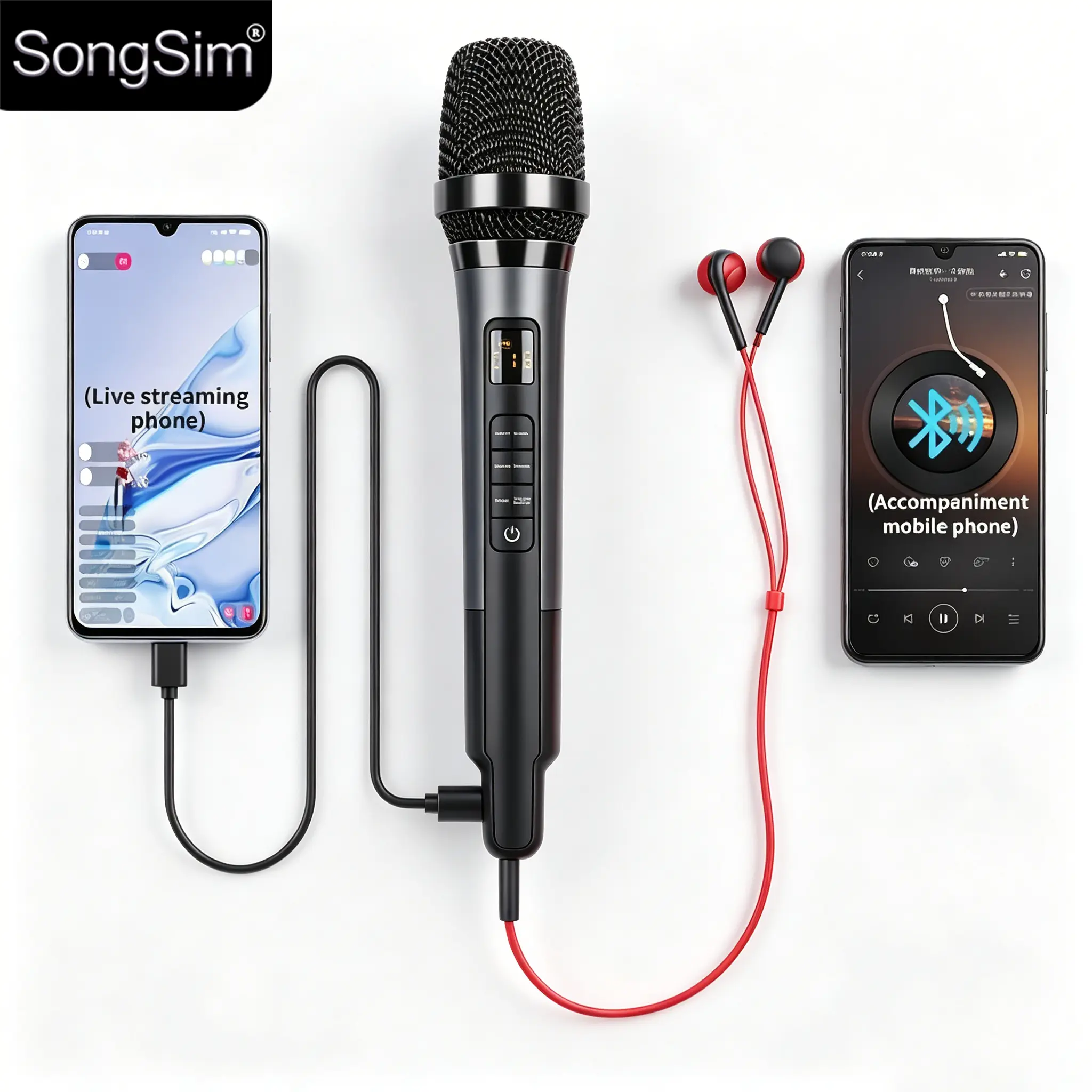 Live-Streaming Sound Card Microphone with Built-in DSP Chip, Mobile Phone OTG Connection, Type-C Plug-and-Play, 3.5mm Monitoring Jack for Mobile Live-Streaming, Singing