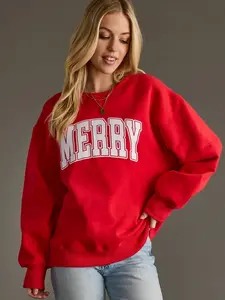 Merry Red Graphic Sweatshirt | Women's Long Sleeve Pullover | Crewneck | Holiday Christmas Festive Style
