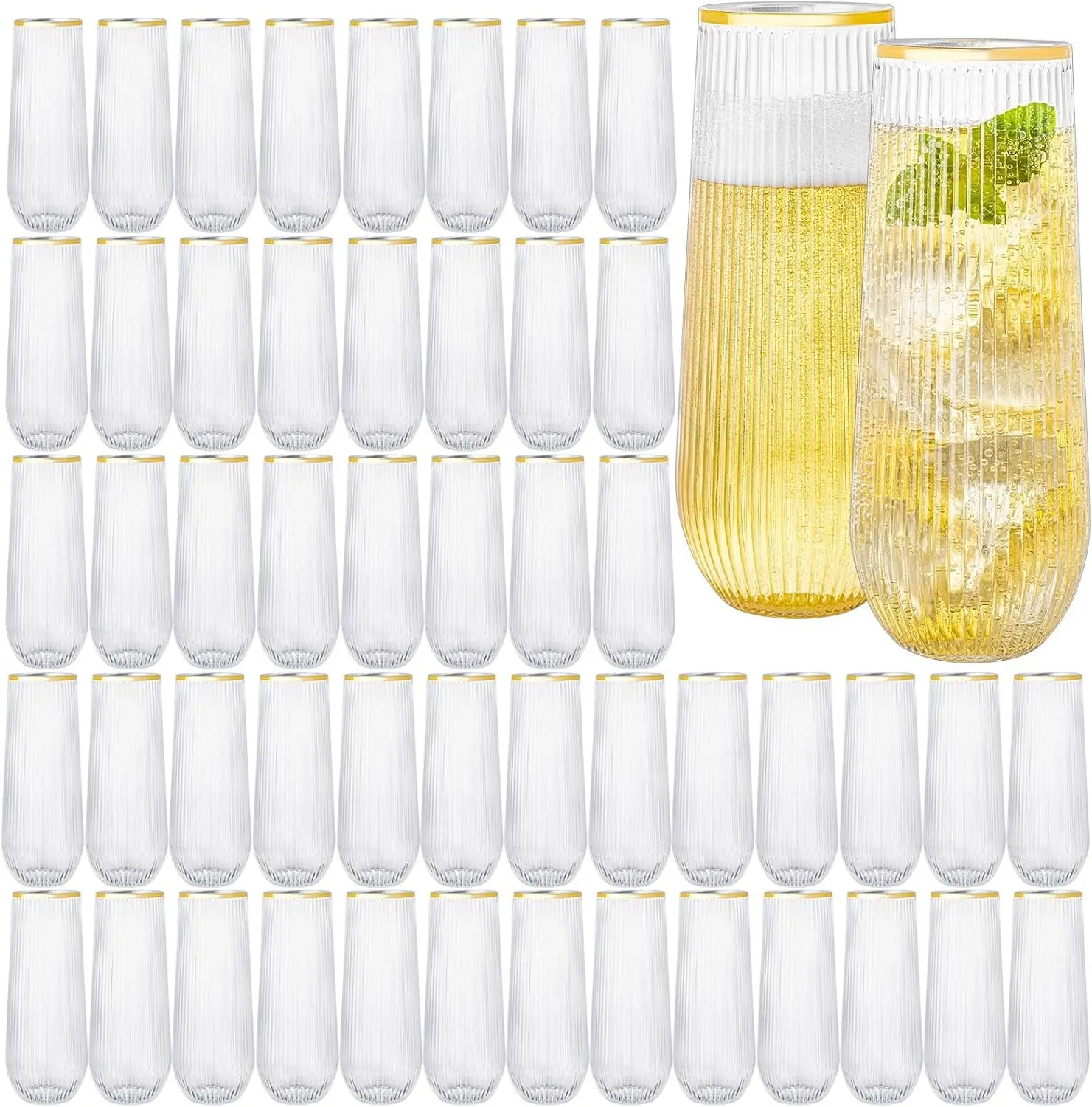 48 Pack Plastic Stemless Disposable Champagne Flutes Unbreakable 9Oz Origami Style Acrylic Shatterproof Toasting Glasses Ideal for Wedding and Party