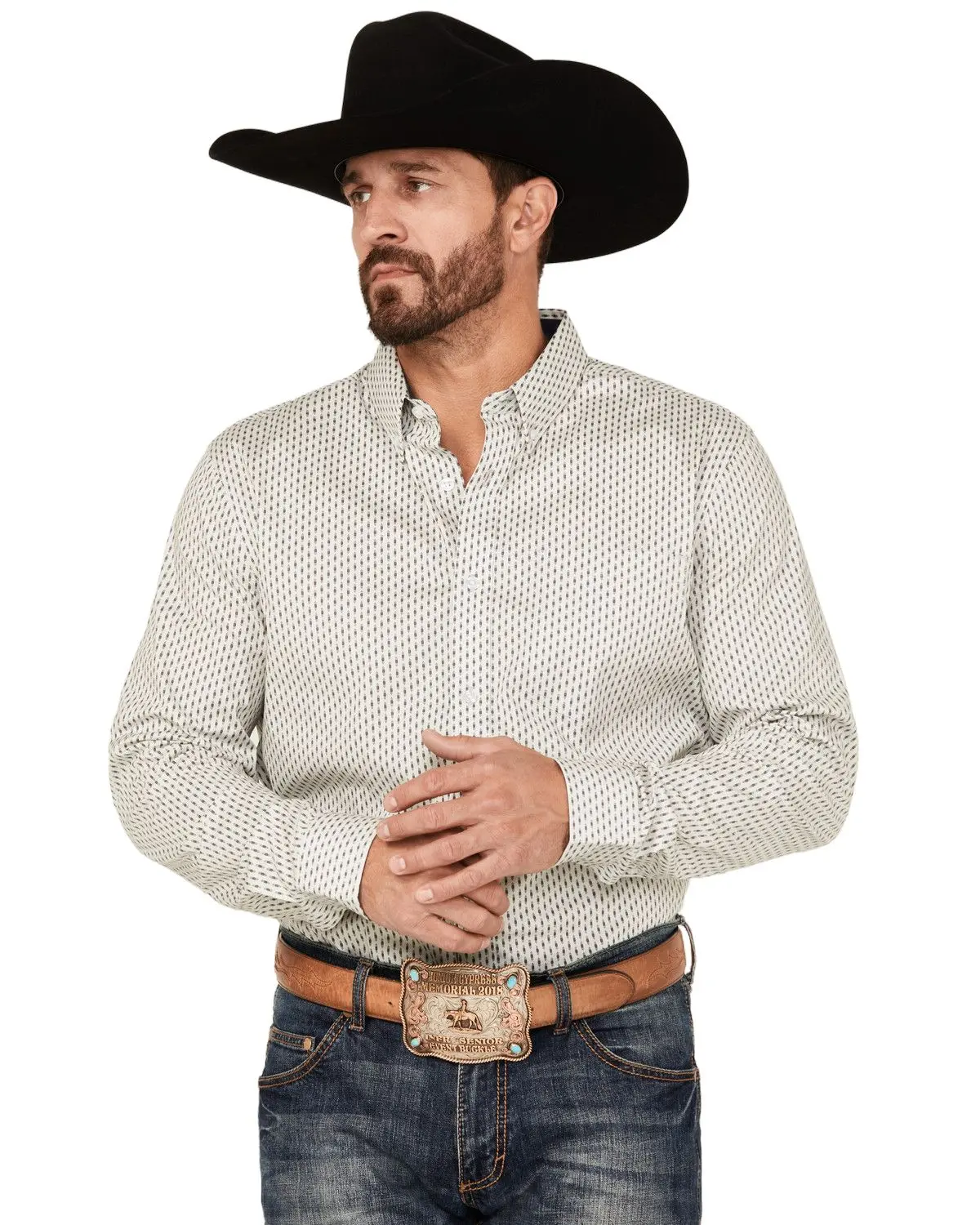 Cody James Men's Men'S Stirling Geo Print Long Sleeve Button-Down Stretch - Cjho24w44-Wht