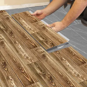 Warm Faux Wood Grain PVC Self-Adhesive Floor Tiles, Waterproof Durable DIY Flooring, Living Room Bedroom Kitchen Rent House Repair, Peel Stick Tiles
