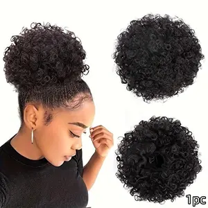 African Buns Wig, African Explosive Head Fullness Flower Bud Buns High Temperature Silk Micro Curl Hair Pack, Party Accessory
