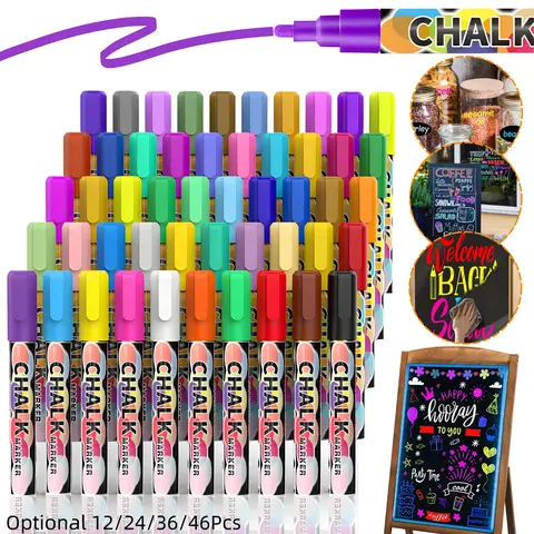 Liquid Chalk Markers, Bulk Markers, Wet Erase Neon Chalk Makers for Blackboard, Chalkboard Signs, Glass Window, Graduation Celebration School, Erasable Window Markers for Cars, Bistro, Glass, Poster, Business, Classroom Supplies, Soft Tip Markers