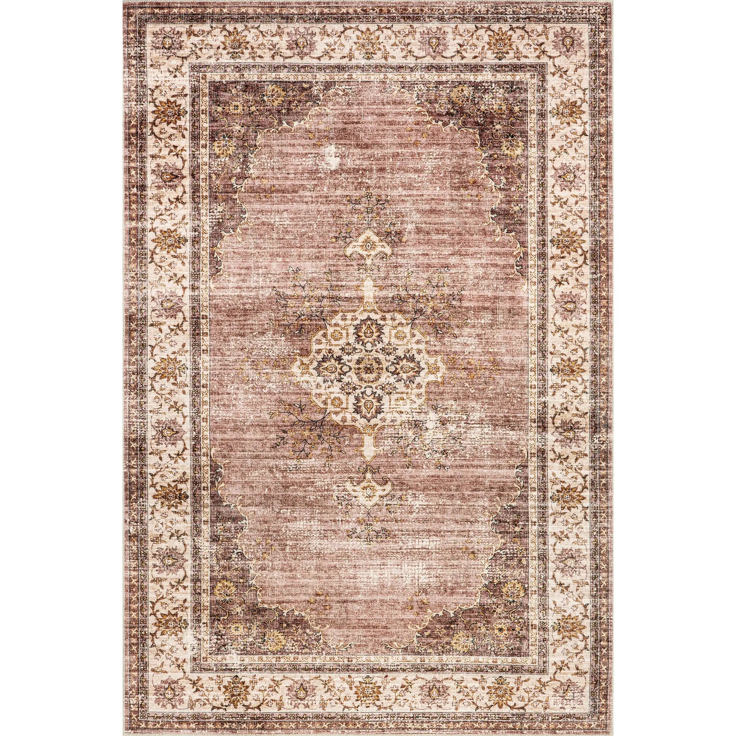 Rosewood Vintage Machine Washable Area Rug - Cozy Decorative Home Decor Piece for Easy Area Rug Cleaning, Home Decor Rug