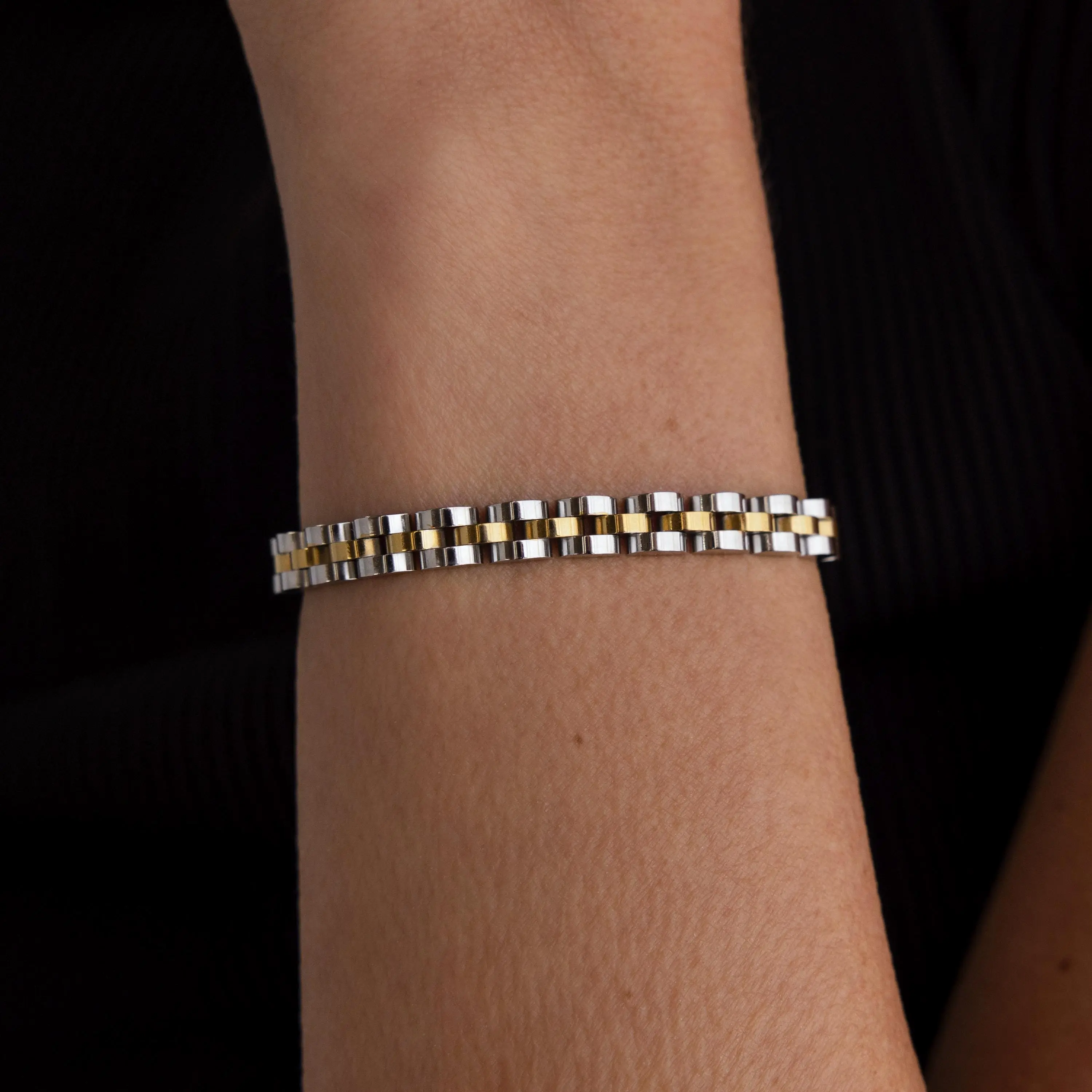 Mixed Metal Link Bracelet by Caitlyn Minimalist - Watch Strap Chain Bracelet in Gold & Silver - Statement Jewelry - Best Friend Gift
