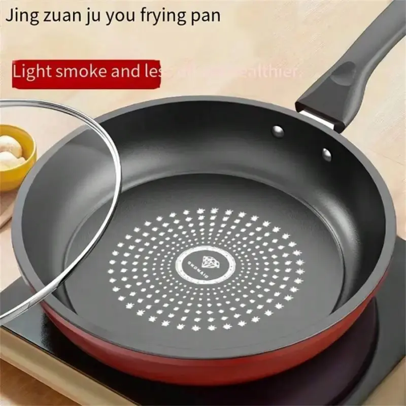 9.5 Inch (24cm) Red Non-Stick Frying Pan with Tempered Glass Lid, Diamond Coated Skillet with Even Heat Distribution, Food-Grade Cookware Compatible with All Stovetops for Daily Kitchen Cooking, Nonstick Kitchenware