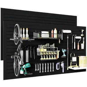 2Pcs 4 x 8ft Slat Wall Paneling Garage Wall Organizer, Slatwall Panels Garage Tool Organizer Wall Mount Garage Slat Wall Storage Systems, Slat Board PVC Wall Panels Garage Storage (Black)