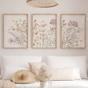 3 Piece Wildflower Grass Plant Canvas Art, Frameless, Cozy Study Apartment Bedroom Decor, Unframed Canvas Wall Art, Modern Floral Paintings, Floral Prints, Home Decoration, Modern Home Decoration