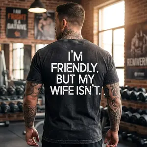 I'm Friendly But My Wife Isn't Funny Warning Acid Wash Oversized Shirt, Mineral Wash Retro Vintage T Shirt, Stone Mineral Wash 90s Style Top, Distressed Unisex 100% Cotton Grunge Tee book merch