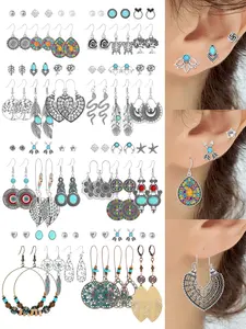 36 pairs Bohemian Earrings Set Dangle Earrings For Women Vintage Western Boho Turquoise Anniversary Birthday Friendship Gift Boho Style