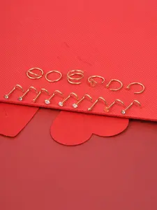 15pcs/set All-match Stylish Nose Rings, Nose Studs, Straight Rod Hollow Out Heart Style Nose Ring, Fashionable and Cute, Stainless Steel Double Layer Nose Ring, for Men and Women