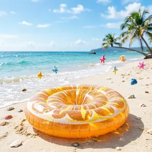 Large Thickened Inflatable Lemon Shape Water Float, 100cm Floral Edge Float, Inflatable Circle, Pool Beach Summer Toy, Gift for Family Friends