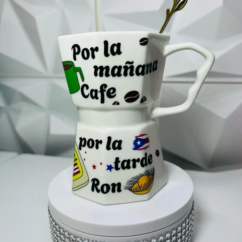 Personalized Coffee Mug with Design Por La Mañana Cafe Puerto Rican Style Unique Drinkware