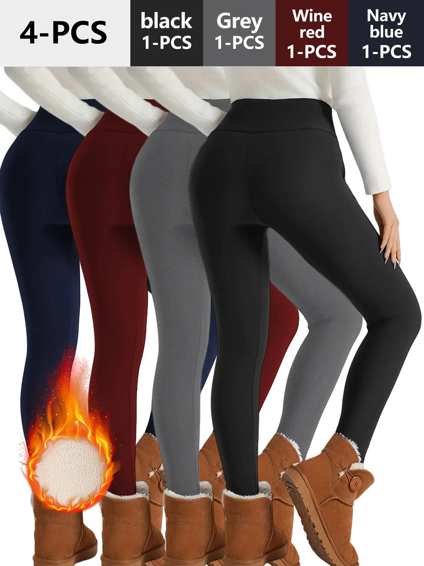 4PCS Fleece Lined Leggings For Women With Pockets, High Waisted Yoga Warm Workout Running Pants, Women's Activewear Ladies Sportswear Clothing for Indoor Outdoor Wear, Leggings for Women Pants for Winter