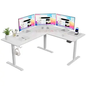 Furmax L Shaped Standing Desk Adjustable Corner Stand up Desk 63 x 55 Inch Electric Standing Computer Workstation with Preset Heights 63 x 55 Inch gaming desk Organized Headphone Hook