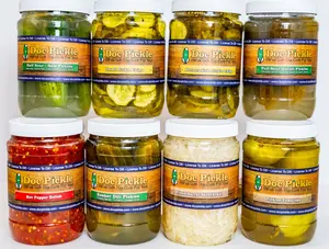 Doc Pickle 6-Pack Pickle Sampler - Full Sour Garlic, Kosher Dill, Sweet Chips, Horseradish Chips, Pickled Tomato, Spicy Dills  - 6 Quarts Included* Small-Batch Fresh-Packed