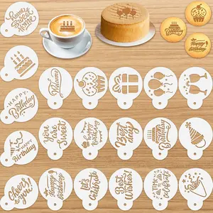 20 Pieces Birthday Cookie Stencil Templates Reusable Painting Mold Tools for Coffee Cake Dessert Coffee Decorating (Cake Style)